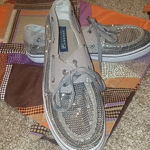 Silver Sequin Sperrys Top Sider